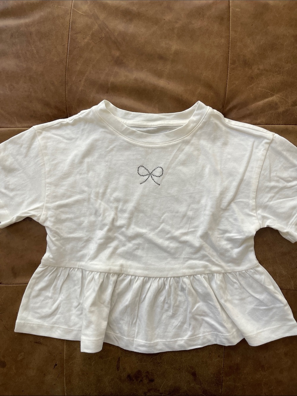 GAP Girls' White Ruffle Hem Tee with Bow Detail